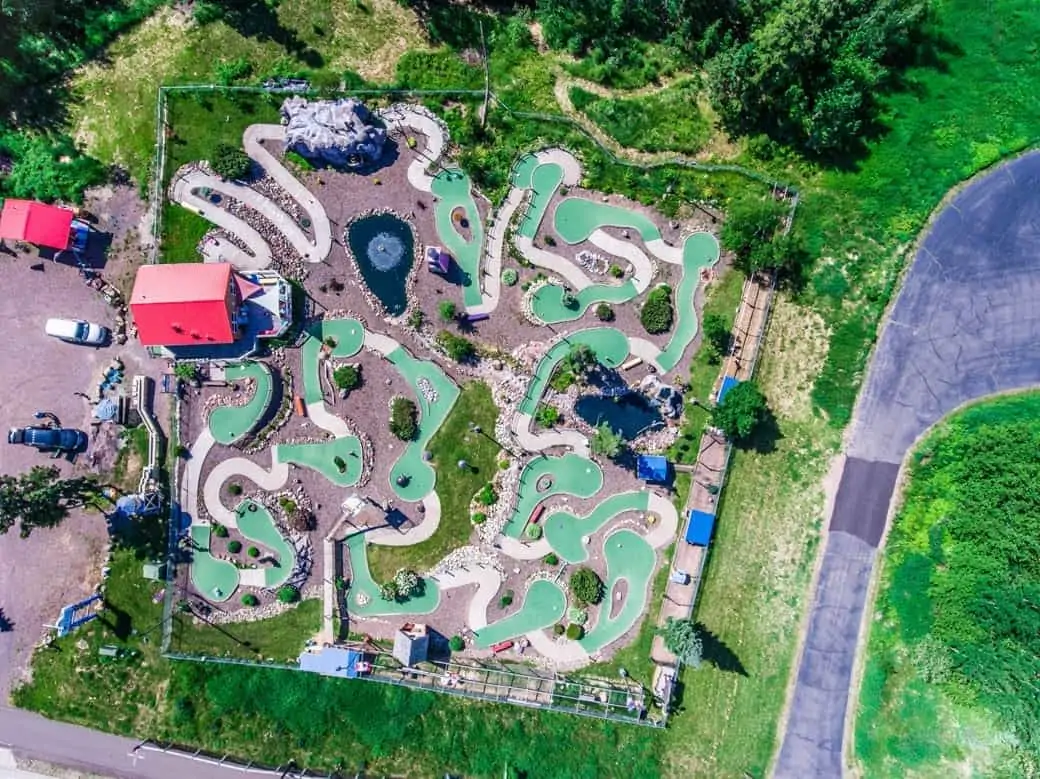 Aerial view of Putt 'N Pets Mini-golf.