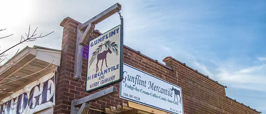 Gunflint Mercantile and Candy Company sign.