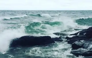 Lake Superior waves crashing on shore.