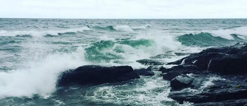 Lake Superior waves crashing on shore.