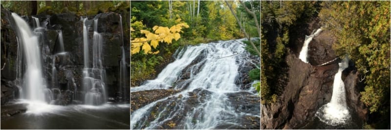 Three images: waterfalls.
