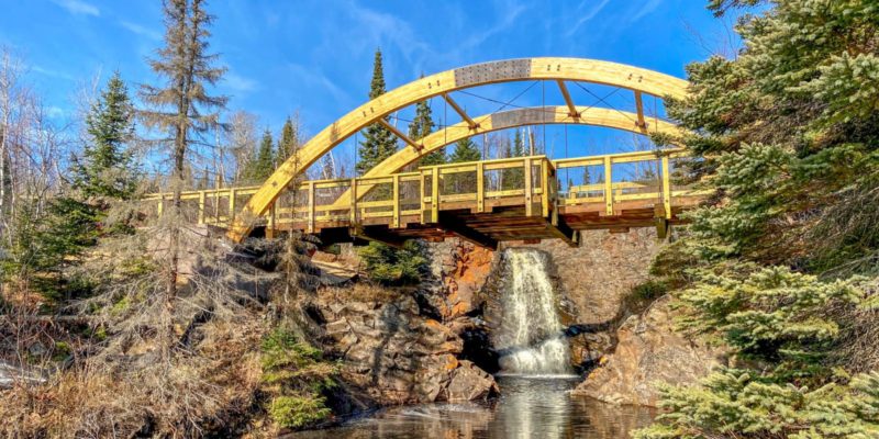 Gitchi Gami State Trail Bridge over Fall River Waterfall