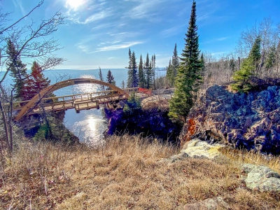 Mouth of the Fall River and the Gitchi Gami State Trail Bridge